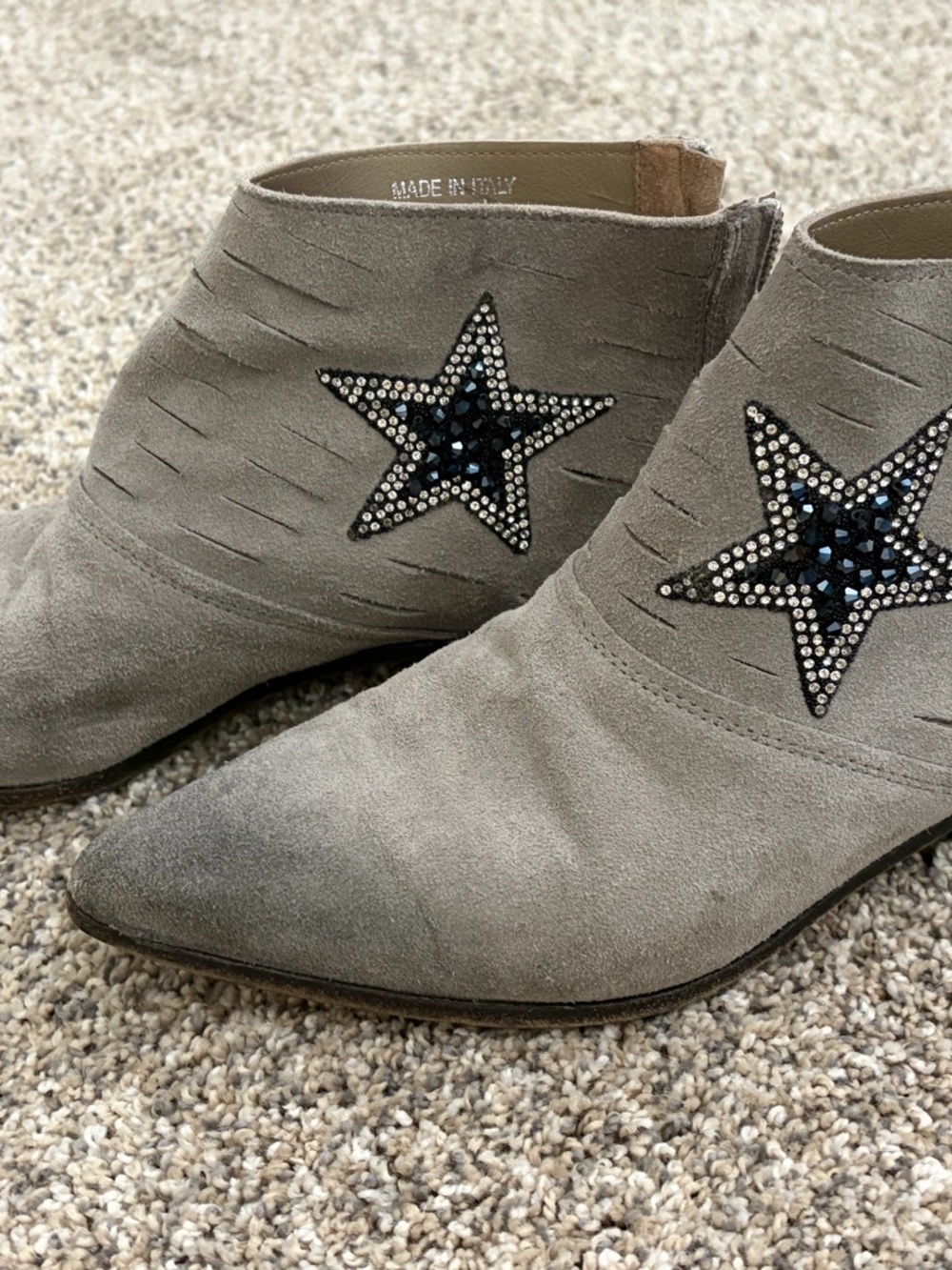 Embellished Taupe Suede Star Ankle Booties